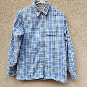 LL Bean Shirt Women's Extra Small Blue Plaid Cotton Fleece Lined Winter Outdoors